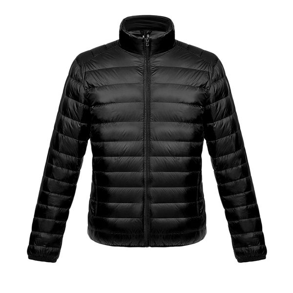 

winter fashion casual warm white duck down men's short down jacket stand collar slim men's thin coat, Black