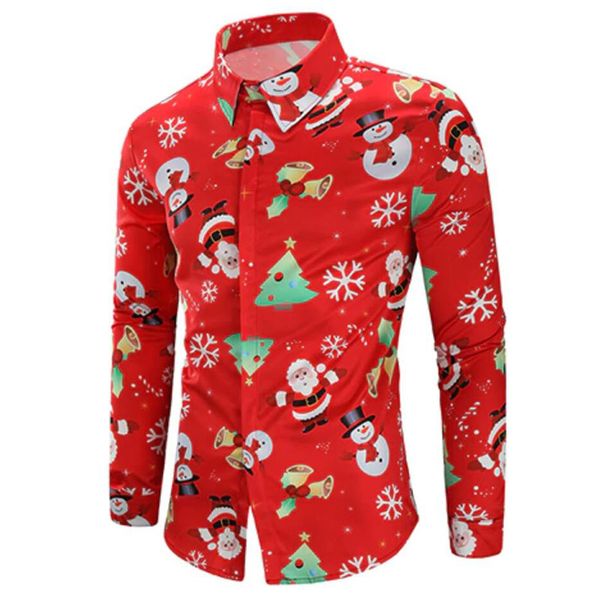 

men's fun shirt christmas cartoon print lapel long sleeve fashion design fit large size men's, White;black