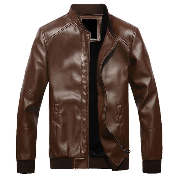 

new men winter leather jacket thick warm fleece lined slim fit jackets mens baseball collar autumn leather coats for men my162, Black;brown