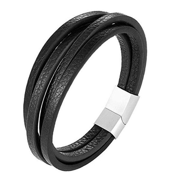 

charm multi-layers handmade braided genuine leather bracelet & bangle for men stainless steel fashion bangles gifts, Golden;silver