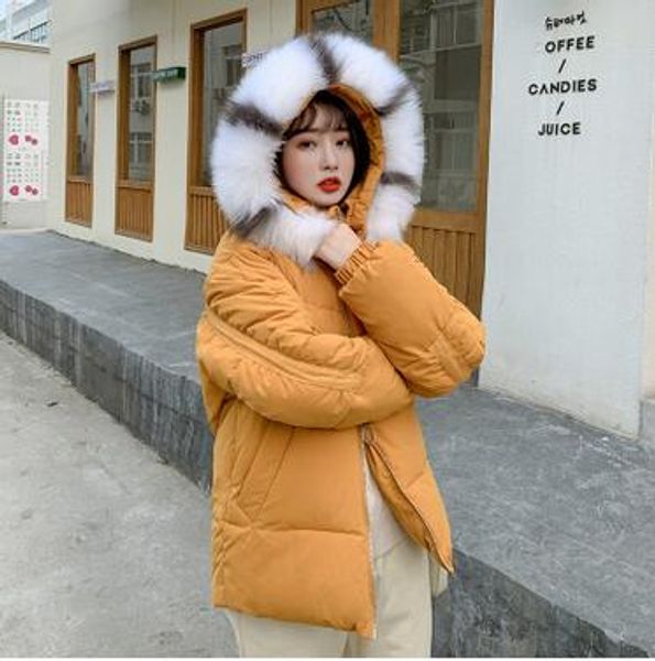 

wholesale fashion women's new short hooded big fur collar winter cotton coat, Black
