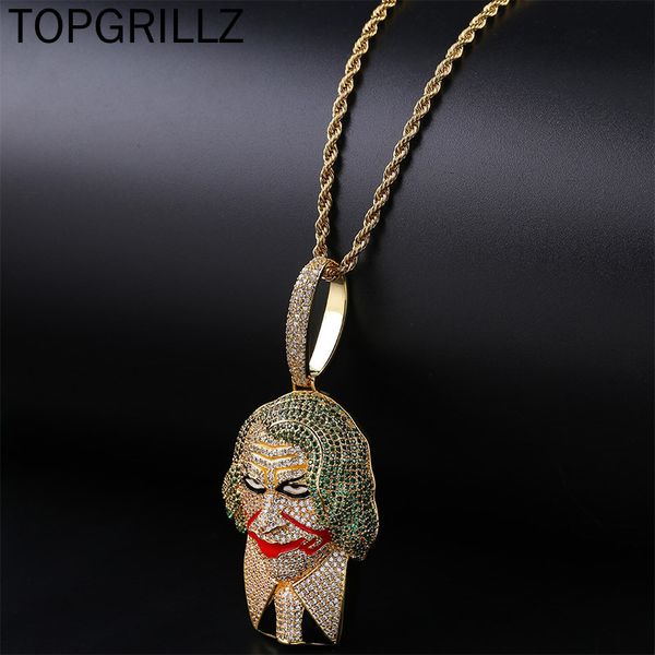 

rillz hip hop joker supervillain pendant necklace micro pave cubic zircon charm iced out jewelry for men and women gift, Silver
