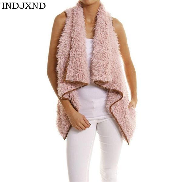 

indjxnd fashion jackets women wool vest mujer waistcoat warm turn-down collar blending plush outerwear irregular vests colete, Black;white