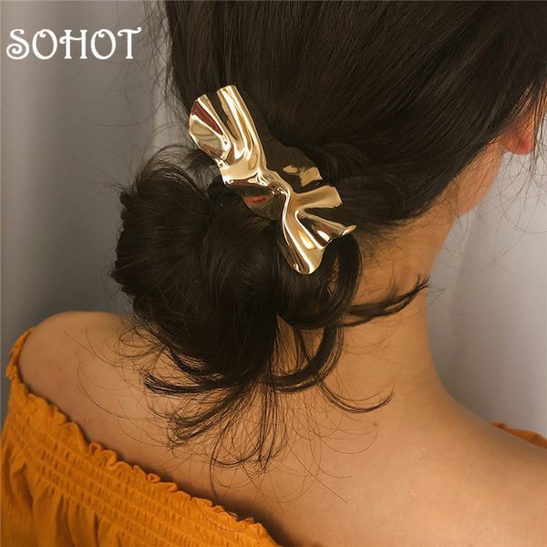 

sopunk style irregular gold silver color alloy women hairwear barrettes spring hairpin creative ethnic lady headdress gift, Golden;white