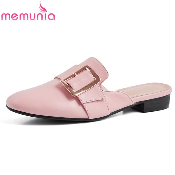 

memunia size 34-43 new fashion genine leather flats women mules buckle square heel summer casual ladies shoes woman slipper, Black