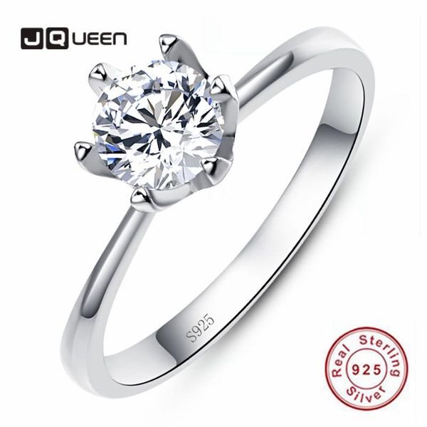

jqueen 6-claw ziron flower 925 sterling silver ring size 5-9 women wedding and engagement ring, Golden;silver