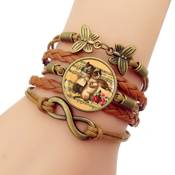 

kitty time bracelet multi-storey manual weave glass cortex hand decorate, Golden;silver