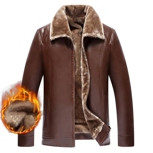 

winter men warm fleece fur jacket casual autumn thick leather pu windbreaker parka coat long outwear overcoat classic brand, Black