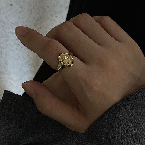 

peri'sbox irregular shape round coin portrait gold rings textured geometric rings for women minimalist open ring adjustable 2019, Golden;silver