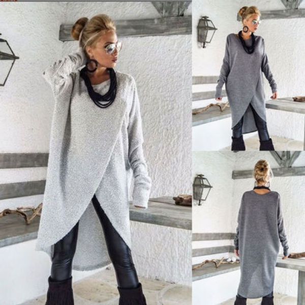 

womens long sleeve sweater blouse ladies sweatshirt dress jumper pullover size s-xxl, Black;gray