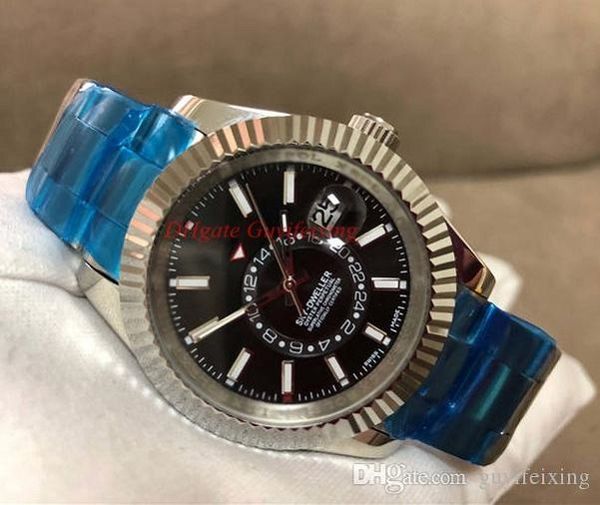 

luxury mens watch 42mm black dial 2813 date automatic movement sky 326934 stainless steel small dial 24h gmt work mens sports watches, Slivery;brown