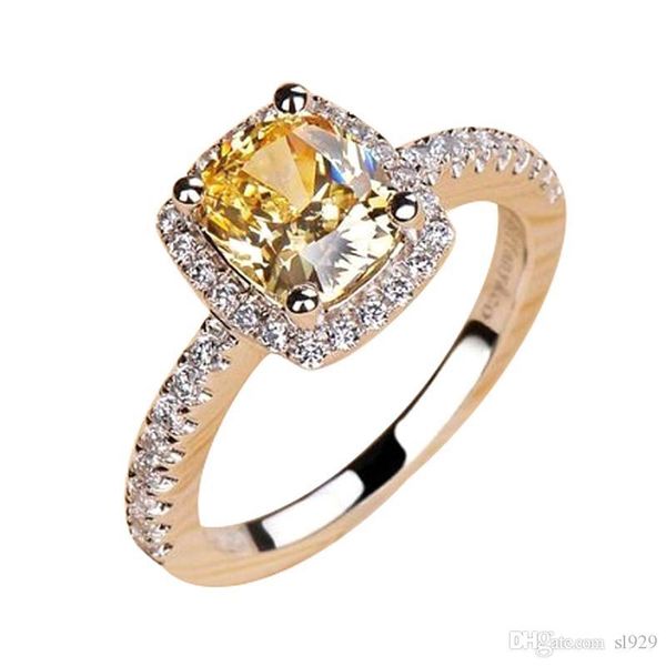 

diamond europe and america 18k white gold gold plated ring female models ladies color yellow square diamond wedding ring, Golden;silver