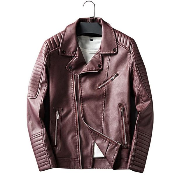 

new listing fall and winter men's casual leather jacket motorcycle jacket lapel windproof coat solid color leather, Black