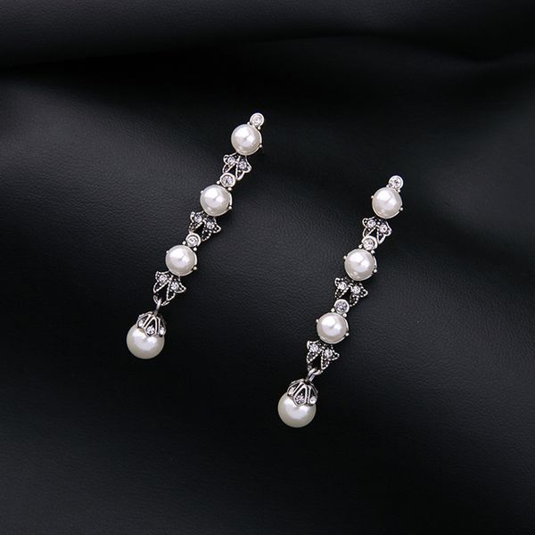 

vintage pearl drop earring ancient sliver color classic long charm earring for women female wedding jewelry giearring for women jewelry gift, Silver