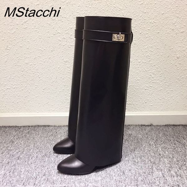 

M tacchi wedge hark lock women knee high boot lip on over lady motorcycle boot height increa ing woman genuine leather