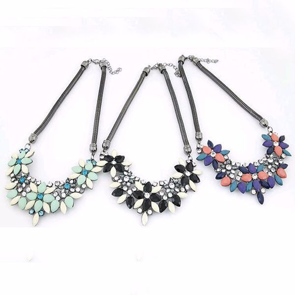 

iparam 2019 new sell fashion retro style colorful gem rhinestone flower choker necklace statement jewelry women, Silver