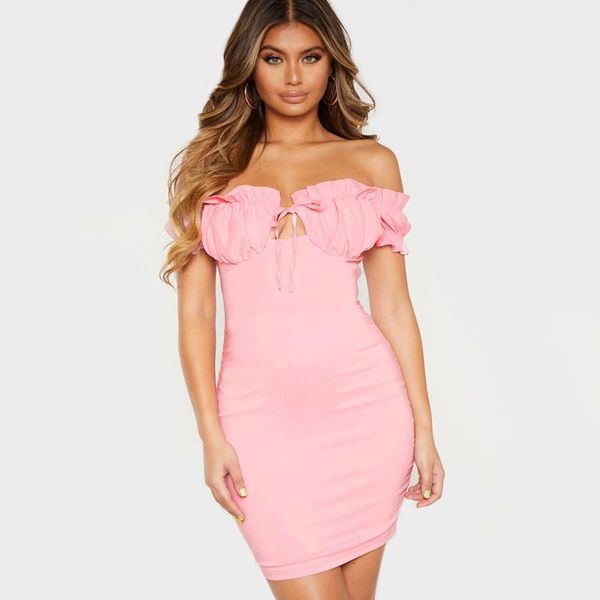 

women designer ruffle dresses skinny strapless dresses fashion puff sleeve natural color dresses women clothing, White;black