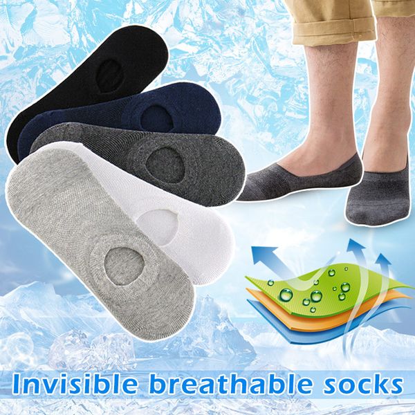

5 pairs breathable mesh socks men invisible non-slip silicone cotton socks summer mvi-ing, Black