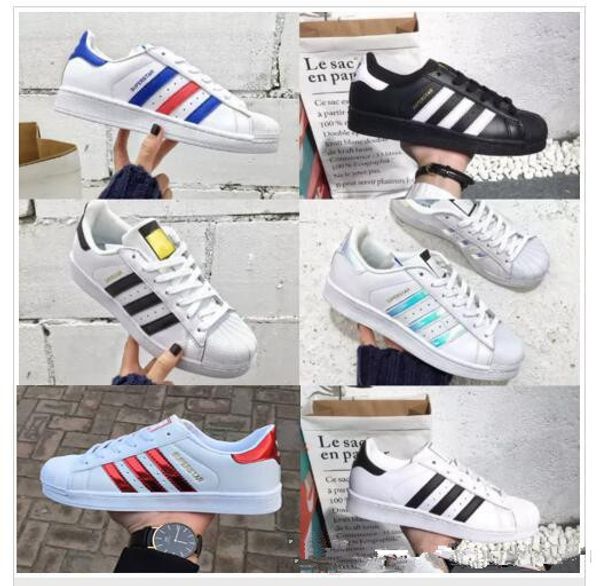 

2019 New Superstars обувь Черное Белое Золото Голограмма Junior Superstars 80-е Гордость Кроссовки