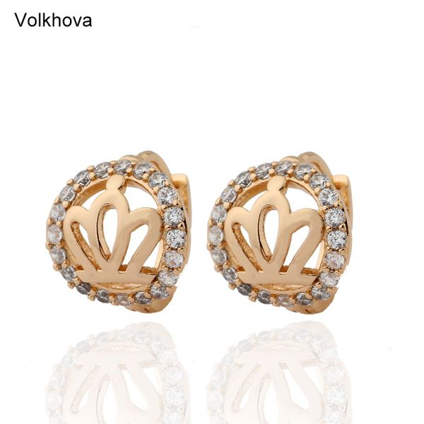

crown shaped hoop earrings for women elegant hollow out cubic zirconia gold color party birthday gift fashion jewelry, Golden;silver
