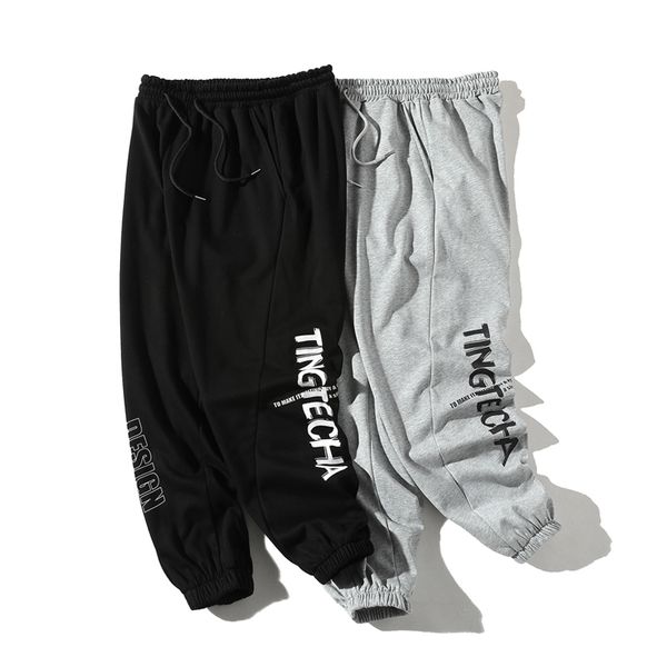 

mens loose sweatpants plus size sport pants ankle-length casual japanese harajuku pants for men streetwear trousers, Black