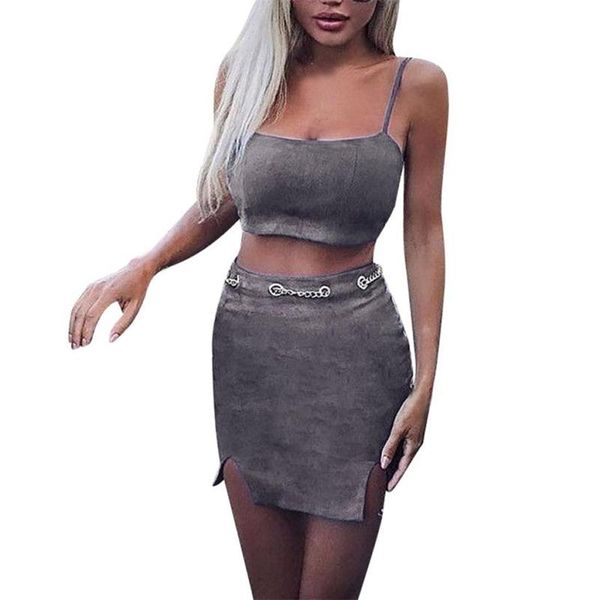 

summer new fashion woman tracksuit women bandage bra boob tube bandeau mini skirt set suit women 2 piece set female fine, Gray