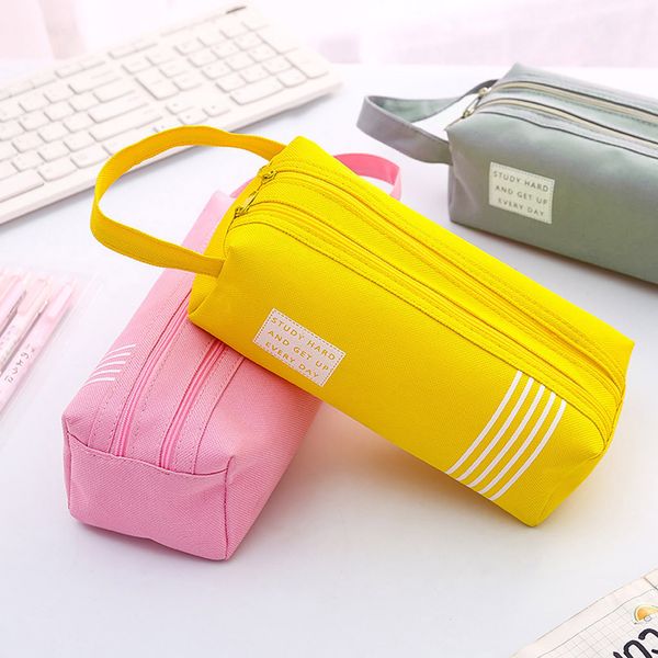 

canvas large capacity double pen bag simple pencil cases for girls pencil bags multi-function fresh storage bag