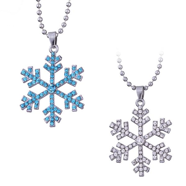 

20pcs/lot silver snowflake charm bule snowflower necklace snow flower pendant jewelry for friend christmas gifts jewelry