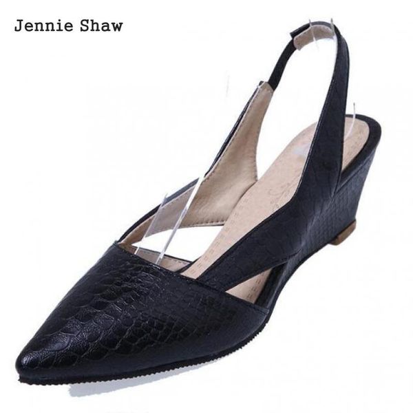 

summer new women's shoes hollow low heel elegant point toe shoes wedges, Black