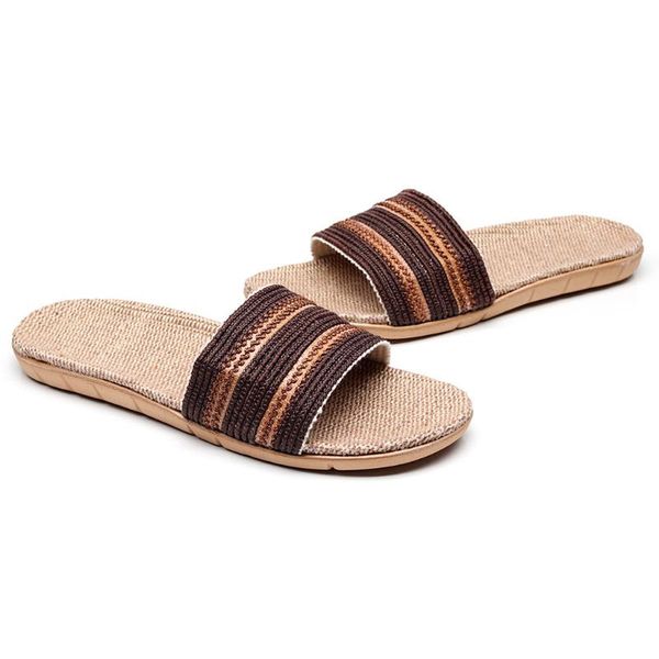 

men's slipper fashion casual anti-slip linen home indoor open toe flat shoes beach slippers 2020 shoes men sandals comfortable, Black