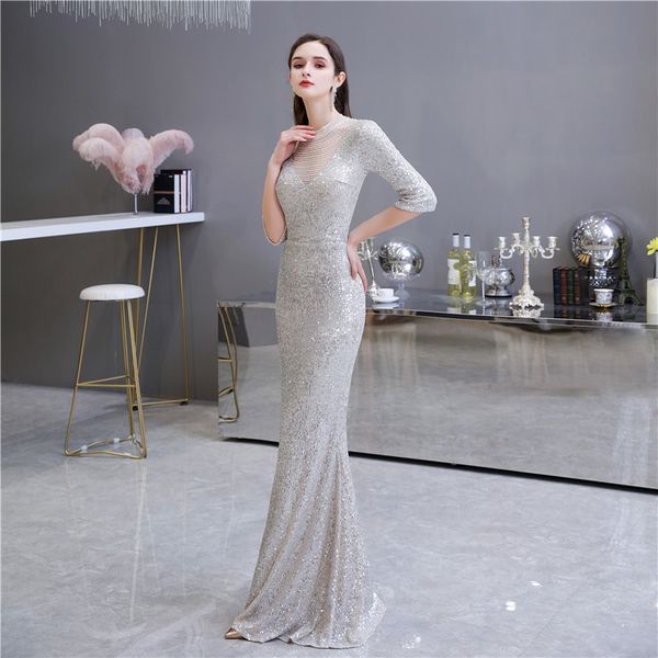 

jewel half sleeves slim silver prom dresses evening party gowns bling bling custom online special occasion party gowns sale, White;black