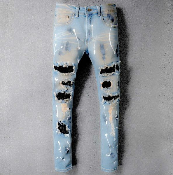 

mens distressed ripped skinny fashion designer shorts slim motorcycle moto biker causal arn3 mens denim pants hip hop jeans hole, Blue