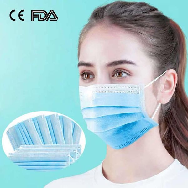 

ce fda certificate 50pcs /lot disposable face masks 3plys dustproof mouth anti pm2.5 safety masks face care elastic men and women masks