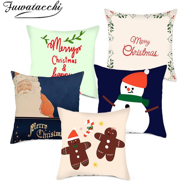 

fuwatacchi christmas deer printed cushion covers happy new year snowman decorative pillow cover for home sofa pillowcase 45*45cm