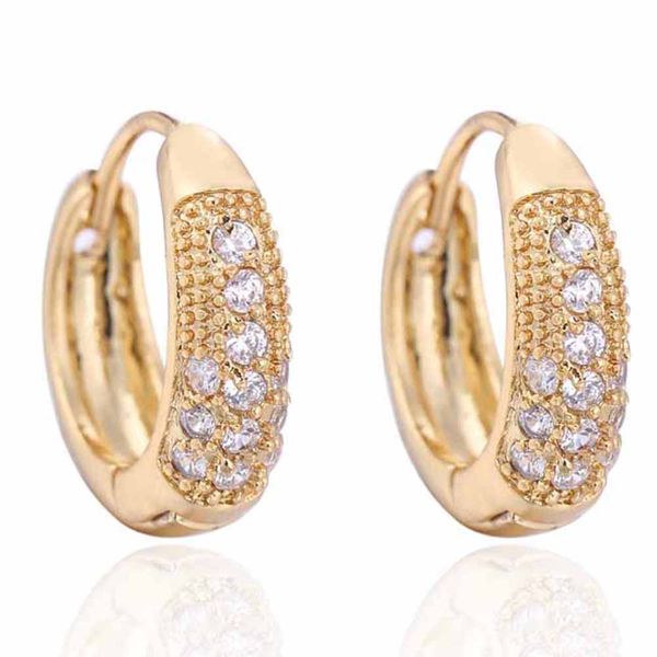 

fashion earrings vintage hoop earring zircon gold color plating delicate zircon decor tud earring with peal inserted, Golden;silver