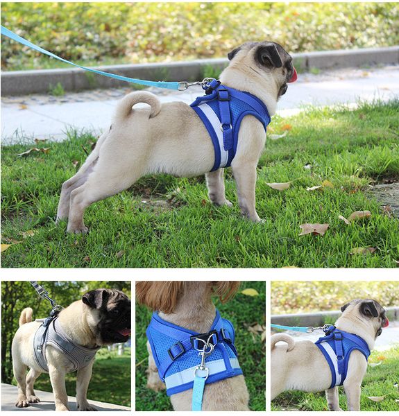 

dog harness summer pet adjustable reflective vest walking lead dog leash for puppy polyester mesh harness for small medium dog