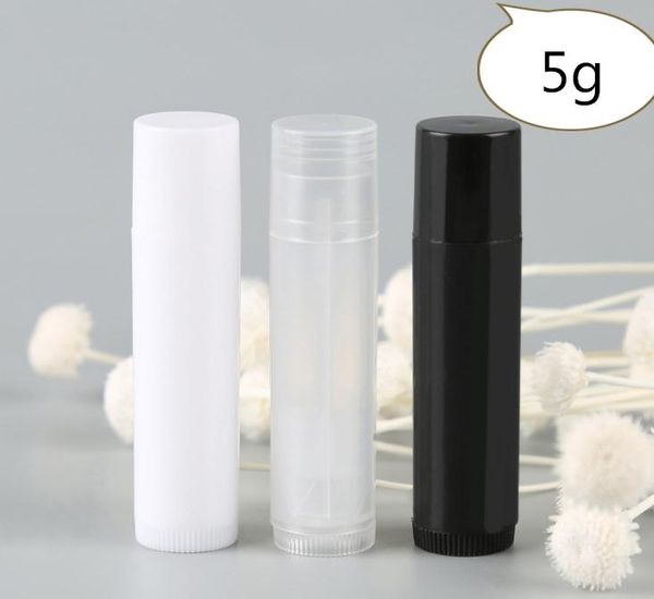 5ML Cosmetic vazio Chapstick Lip Gloss Batom Balm tubo e bonés recipiente preto branco cor clara SN66