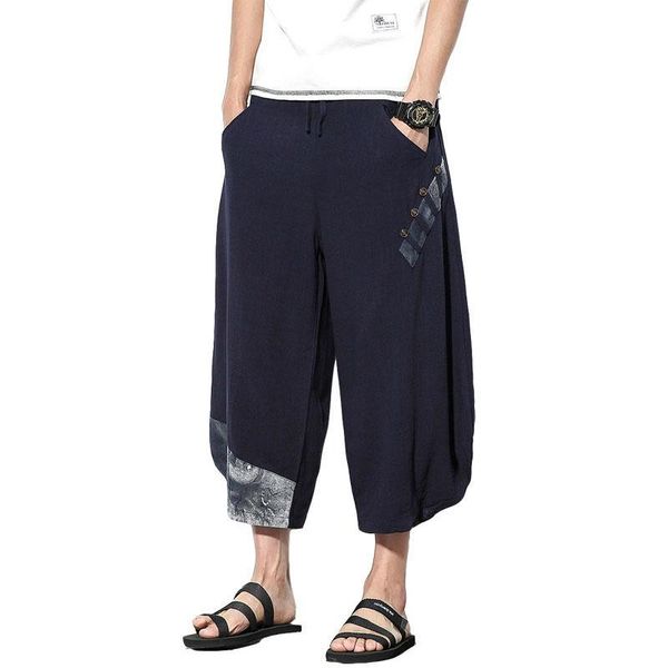 

мужские повседневные брюки хлопчатобумажные льняные свободные большие брюки по щиколотку лето китайский японский стиль мужской япония haraju, Black