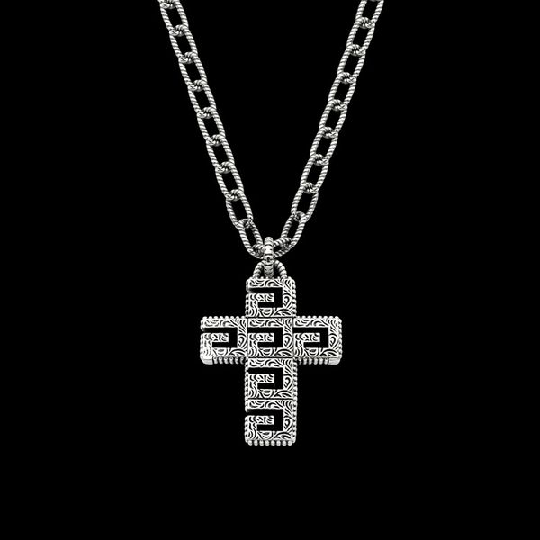 

designer's square g letter carving cross coarse necklace asian gold edition couples cross hemp chain necklace, Silver