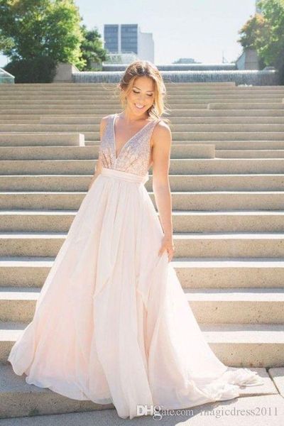 

2019 deep v neck long bridemaid dresses backless sequins chiffon formal prom party gowns plus size wedding guest dresses evening gowns, White;pink
