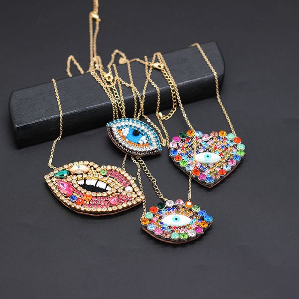 

baroque gorgeous rhinestones lips eyes wild necklace wild street beat geometric necklace 873, Silver