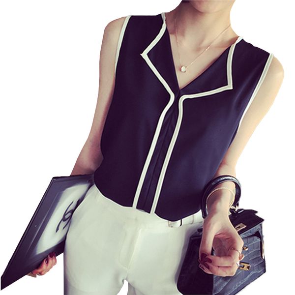 

women clothing womens blouses summer fashion womens casual white v neck sleeveless black side chiffon blouse shirt work wear women