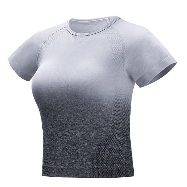 

yoga tshirt women sportswear gradient color seamless crop shirt sport for gym fitness female workout shirts cloth, White;red
