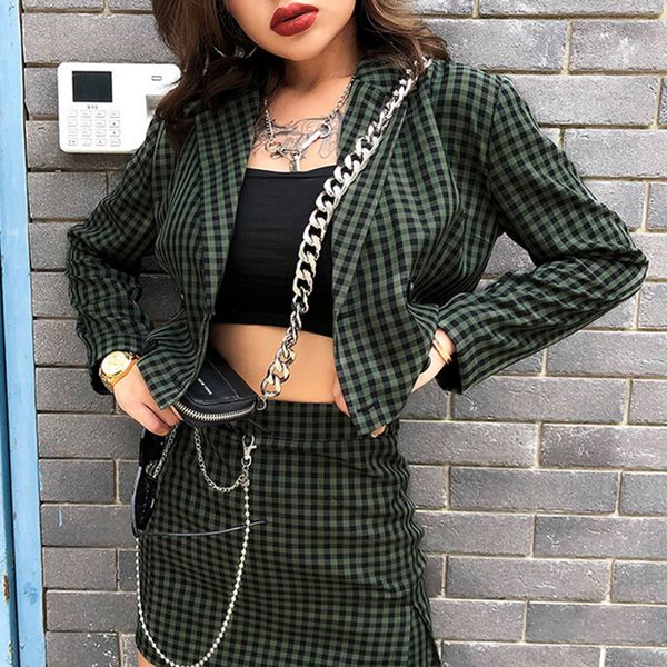 

women a-line skirt autumn tute donna plaid casual mini party club high waist skirt with chain cool mini short bag hip, Black