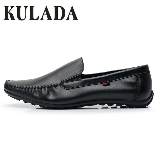 

kulada new shoes men's leather casual shoes soft fashion sneaker walking comfortable men loafers, Black
