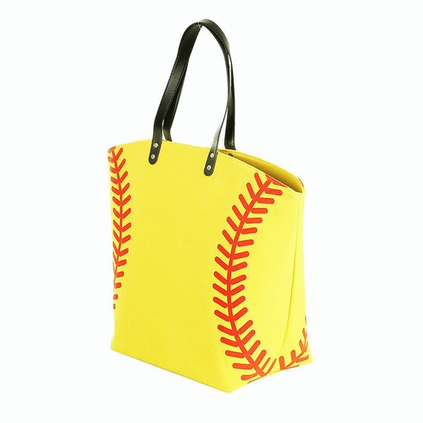 

softball canvas tote bag, white w red seams, baseball mom bag purse