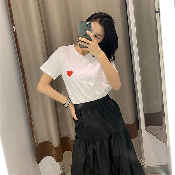 

round collar short sleeve female chest heart-shaped embroidery white base summer plain loose and cotton t-shirt embroidered cotton t-shirt t