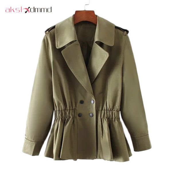 

akslxdmmd fashion short trench coat 2019 new women slim elastic waist double button short coats armygreen coat female lh896, Tan;black
