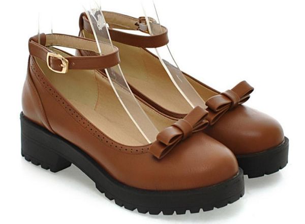 

send 2018 spring korean bowknot medium heel thick bottom women's shoes, Black