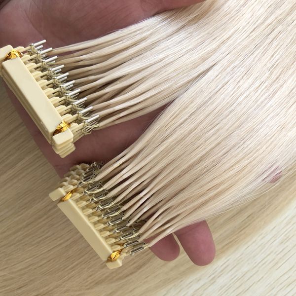 Nuovi prodotti 2019 Capelli Remy allineati con cuticola doppia di alta qualità 6D Estensioni dei capelli umani preincollati # 613 Colore personalizzabile